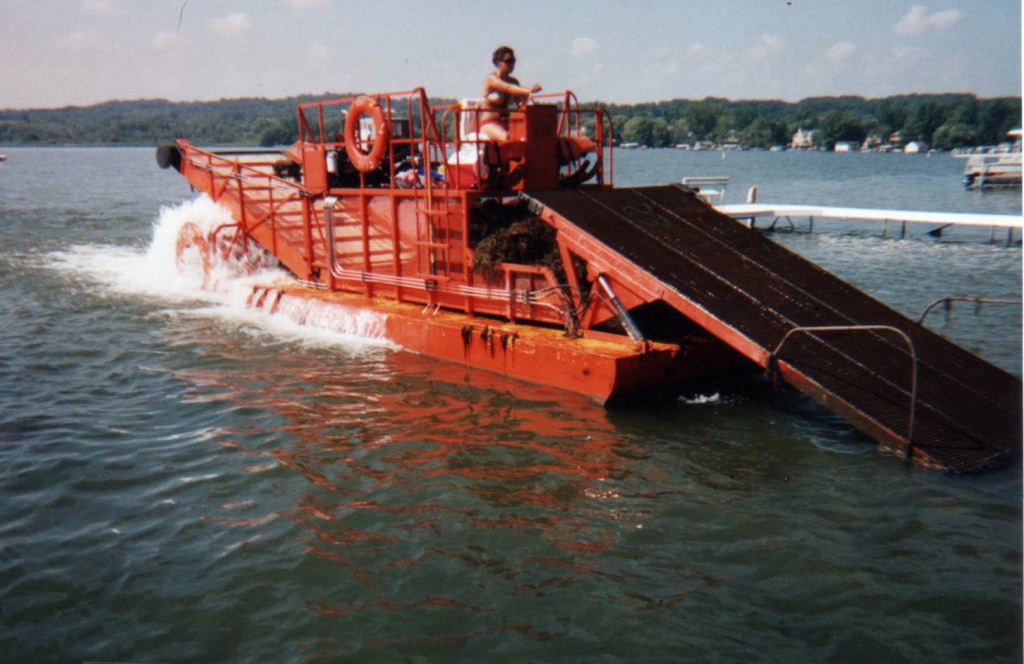 Orange shore barge